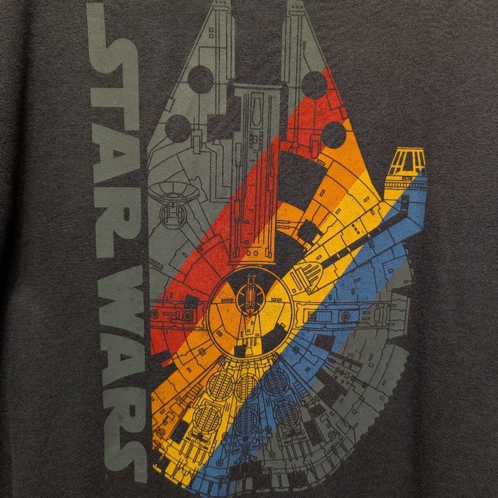 Star Wars Millenium Falcon Cozy Navy Blue Gray Rainbow Sweatshirt Pullover 2XL - Picture 7 of 13